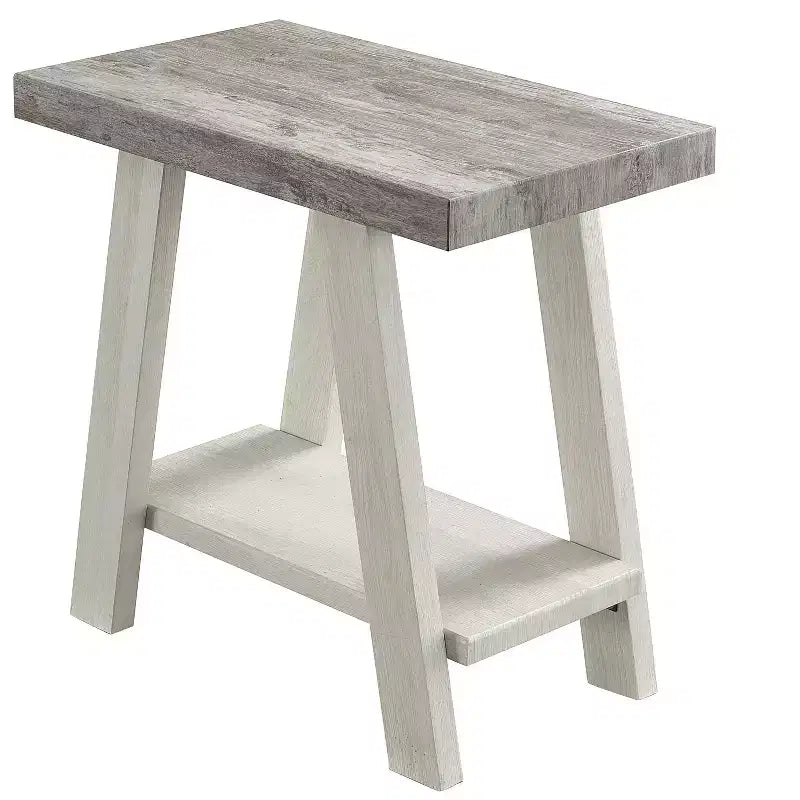 Contemporary Two-Tone Wood Shelf Side Table in Weathered Gray and Beige