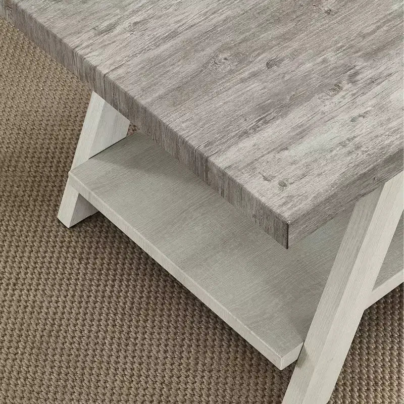 Contemporary Two-Tone Wood Shelf Side Table in Weathered Gray and Beige