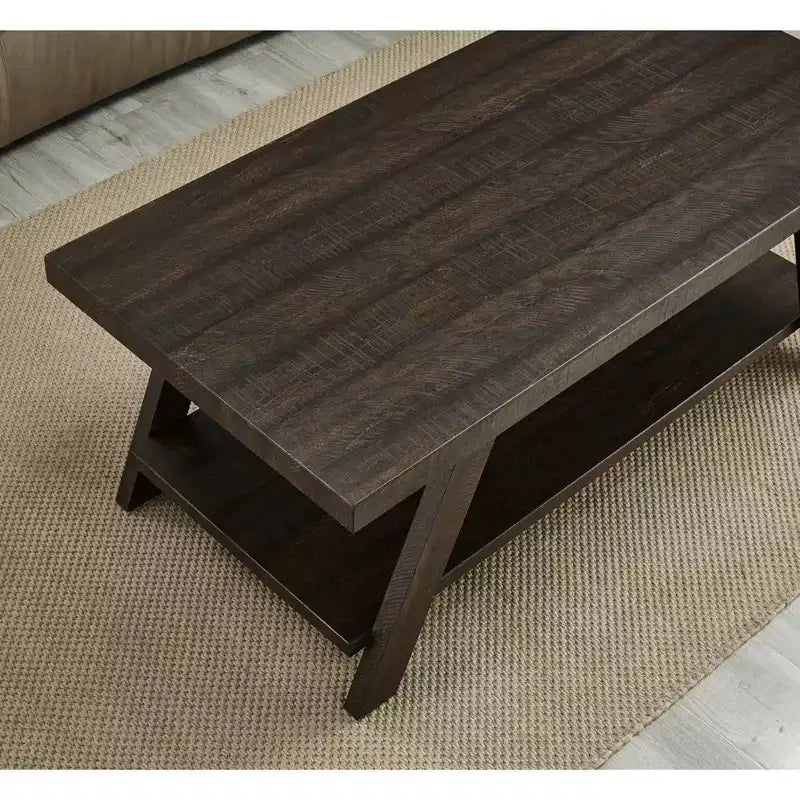 Contemporary Wood Shelf Coffee Table in Weathered Espresso