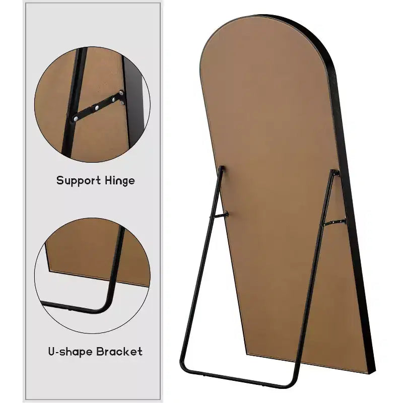 31 in. W x 71 in. H Full Length Arched Free Standing Body Mirror, Metal Frame, Black