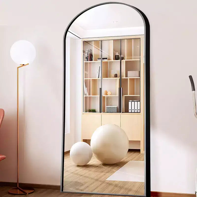 31 in. W x 71 in. H Full Length Arched Free Standing Body Mirror, Metal Frame, Black