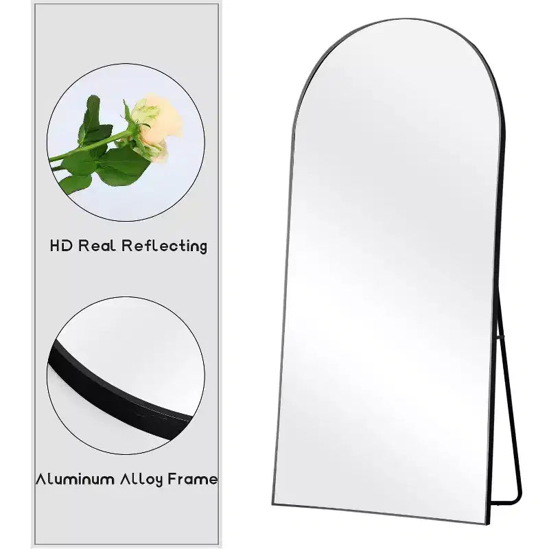 31 in. W x 71 in. H Full Length Arched Free Standing Body Mirror, Metal Frame, Black