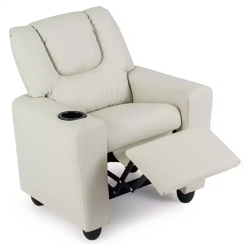 Kids Recliner Chair with Cup Holder & Side Pocket, Adjustable Backrest & Footrest, Beige/Black/Pink/Brown