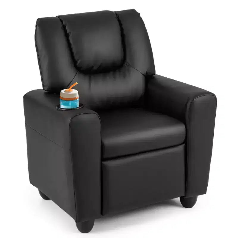 Kids Recliner Chair with Cup Holder & Side Pocket, Adjustable Backrest & Footrest, Beige/Black/Pink/Brown