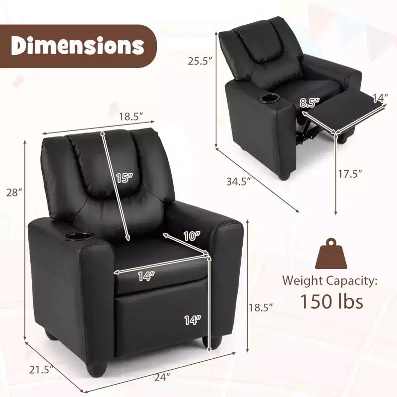 Kids Recliner Chair with Cup Holder & Side Pocket, Adjustable Backrest & Footrest, Beige/Black/Pink/Brown