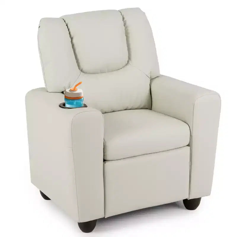Kids Recliner Chair with Cup Holder & Side Pocket, Adjustable Backrest & Footrest, Beige/Black/Pink/Brown