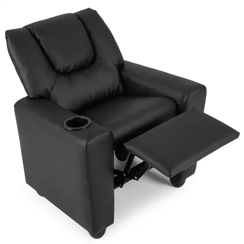 Kids Recliner Chair with Cup Holder & Side Pocket, Adjustable Backrest & Footrest, Beige/Black/Pink/Brown