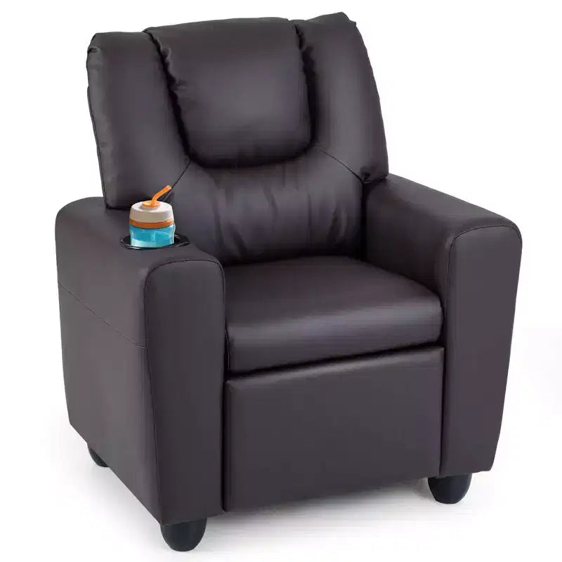 Kids Recliner Chair with Cup Holder & Side Pocket, Adjustable Backrest & Footrest, Beige/Black/Pink/Brown