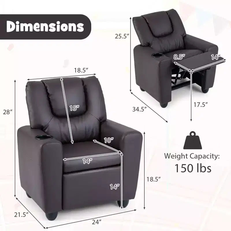 Kids Recliner Chair with Cup Holder & Side Pocket, Adjustable Backrest & Footrest, Beige/Black/Pink/Brown