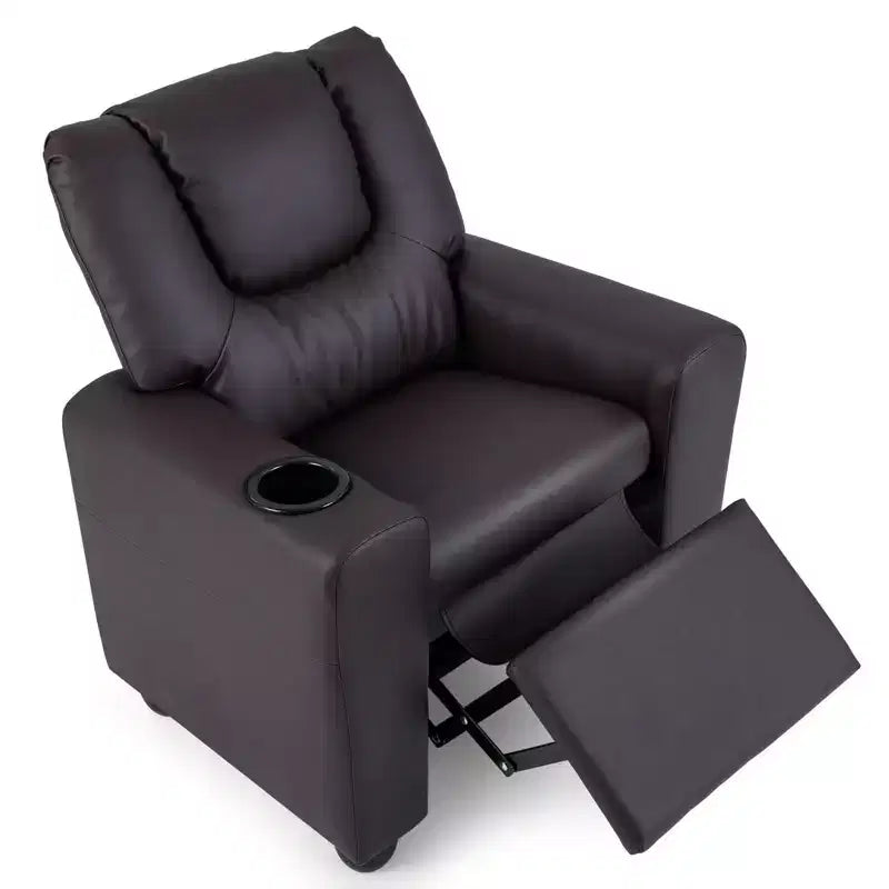 Kids Recliner Chair with Cup Holder & Side Pocket, Adjustable Backrest & Footrest, Beige/Black/Pink/Brown
