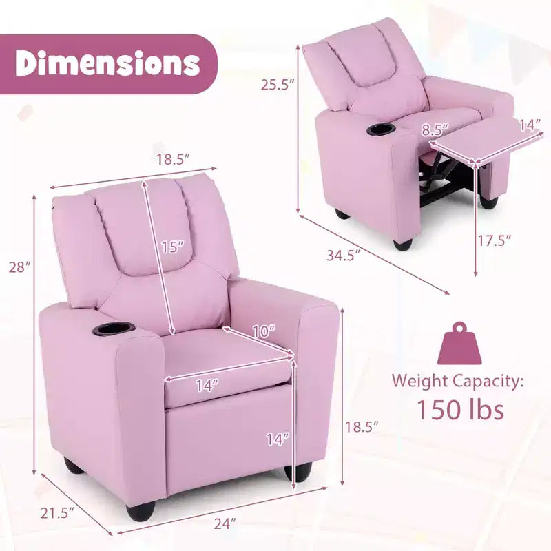 Kids Recliner Chair with Cup Holder & Side Pocket, Adjustable Backrest & Footrest, Beige/Black/Pink/Brown
