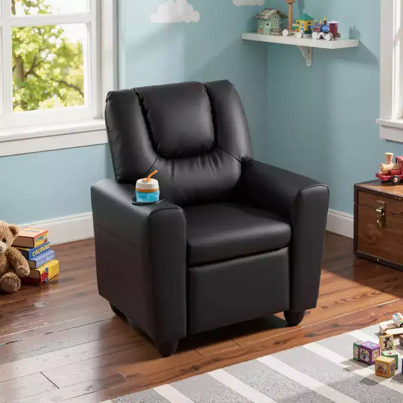 Kids Recliner Chair with Cup Holder & Side Pocket, Adjustable Backrest & Footrest, Beige/Black/Pink/Brown