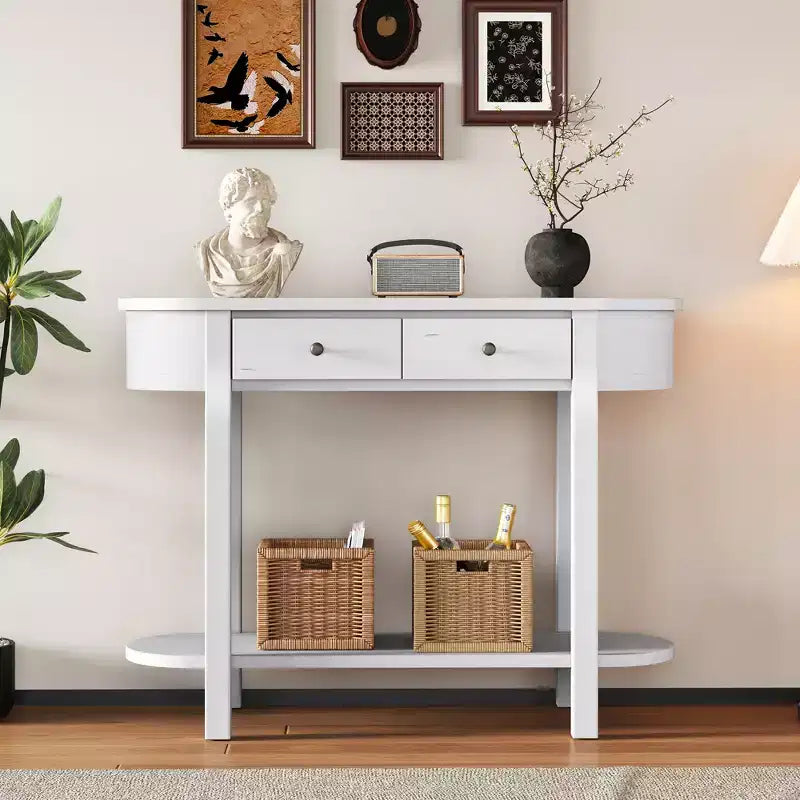 Curved Console Table with Smooth Glaze for Entryways, Living Rooms and Hallways