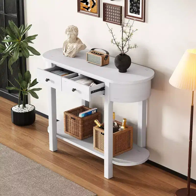Curved Console Table with Smooth Glaze for Entryways, Living Rooms and Hallways