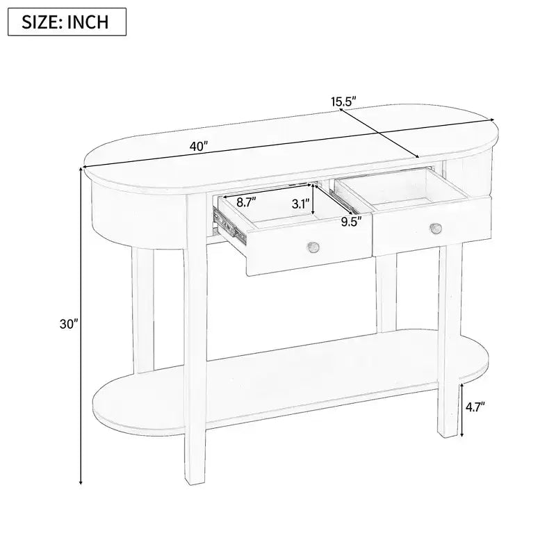 Curved Console Table with Smooth Glaze for Entryways, Living Rooms and Hallways
