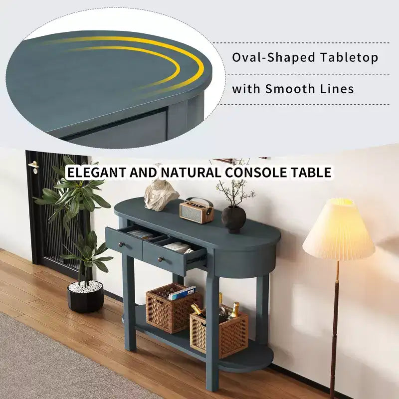 Curved Console Table with Smooth Glaze for Entryways, Living Rooms and Hallways