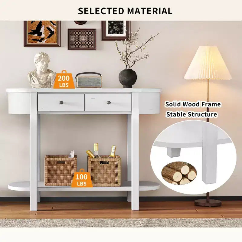 Curved Console Table with Smooth Glaze for Entryways, Living Rooms and Hallways