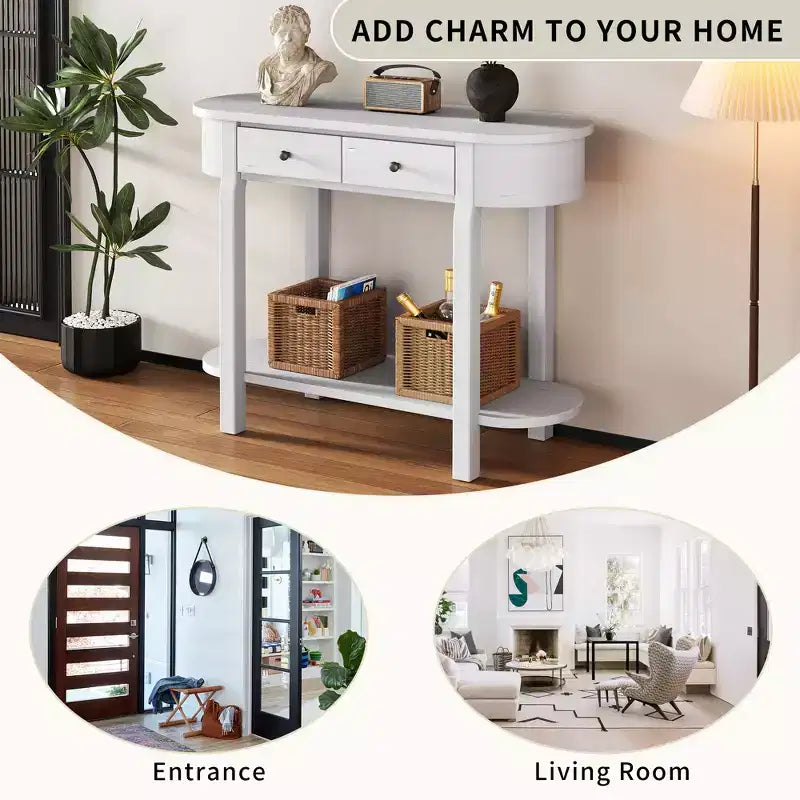 Curved Console Table with Smooth Glaze for Entryways, Living Rooms and Hallways