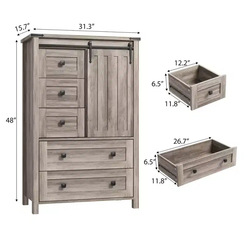Dresser for Bedroom with 5 Drawers, 48" White Tall Chest of Drawers, Wooden Closet for Living Room, Hallway, Entryway