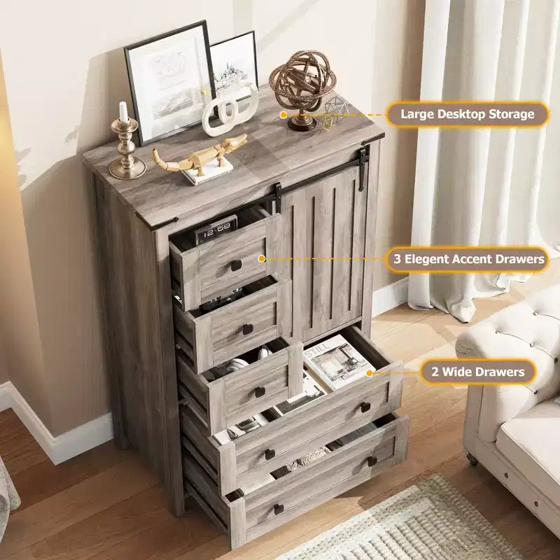 Dresser for Bedroom with 5 Drawers, 48" White Tall Chest of Drawers, Wooden Closet for Living Room, Hallway, Entryway