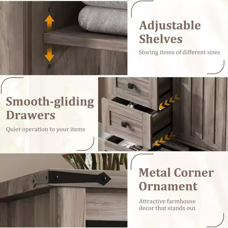 Dresser for Bedroom with 5 Drawers, 48" White Tall Chest of Drawers, Wooden Closet for Living Room, Hallway, Entryway