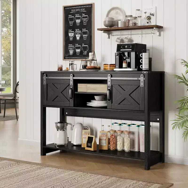 Fireplace TV Stand for 65"+ TV, Entertainment Center with 23" Electric Fireplace, Remote & Sliding Barn Door for Living Room