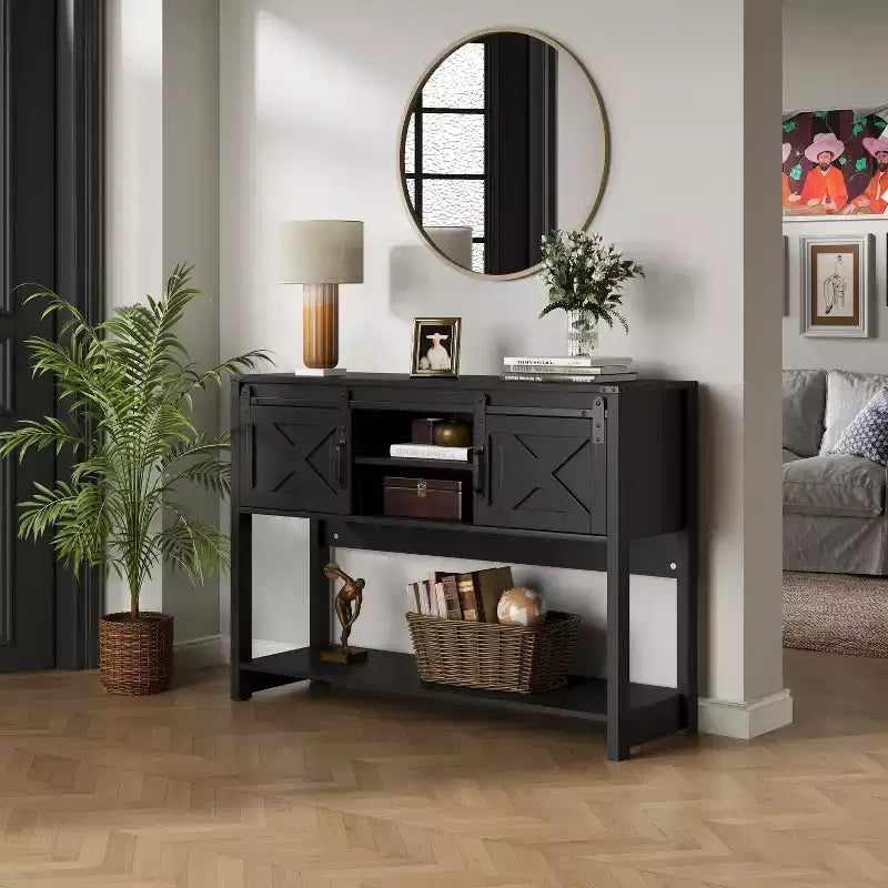 Fireplace TV Stand for 65"+ TV, Entertainment Center with 23" Electric Fireplace, Remote & Sliding Barn Door for Living Room