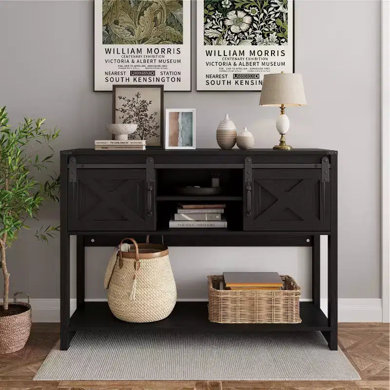Fireplace TV Stand for 65"+ TV, Entertainment Center with 23" Electric Fireplace, Remote & Sliding Barn Door for Living Room