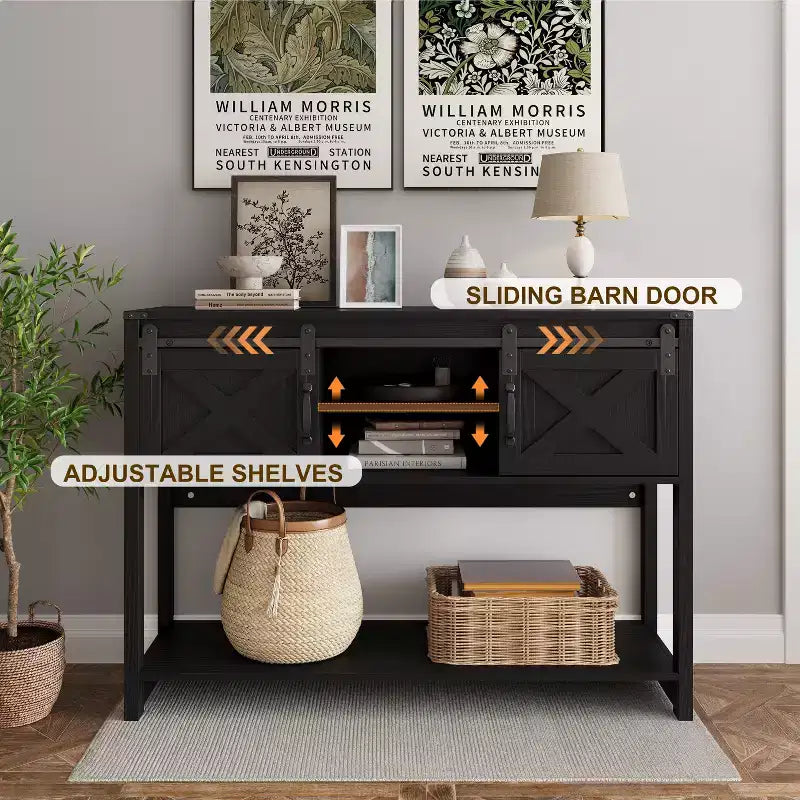 Fireplace TV Stand for 65"+ TV, Entertainment Center with 23" Electric Fireplace, Remote & Sliding Barn Door for Living Room