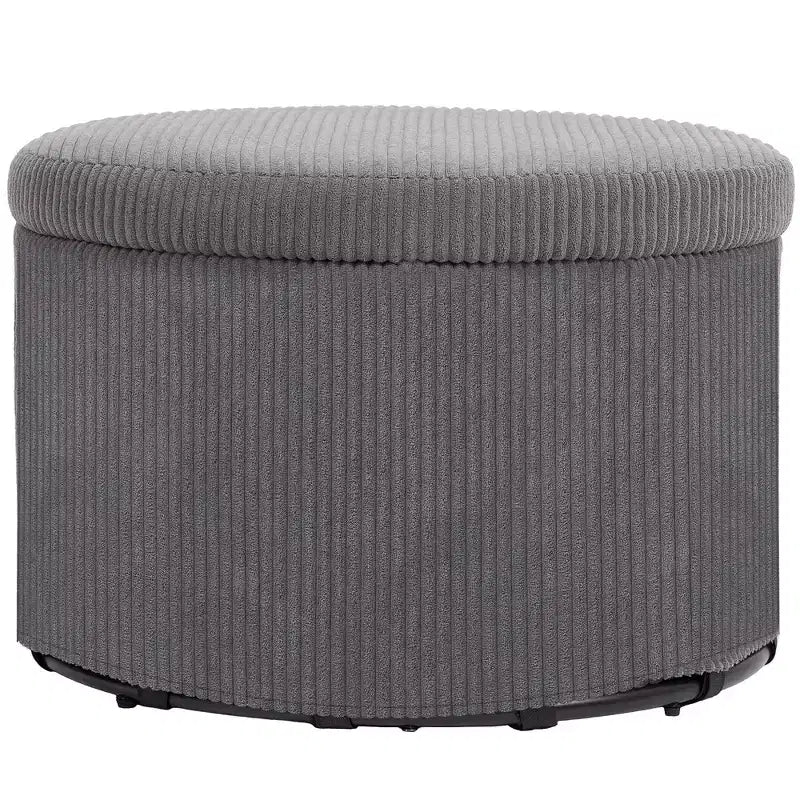 Round Storage Ottoman with Lid, 24" Corduroy Upholstered Pouf for Living Room & Bedroom