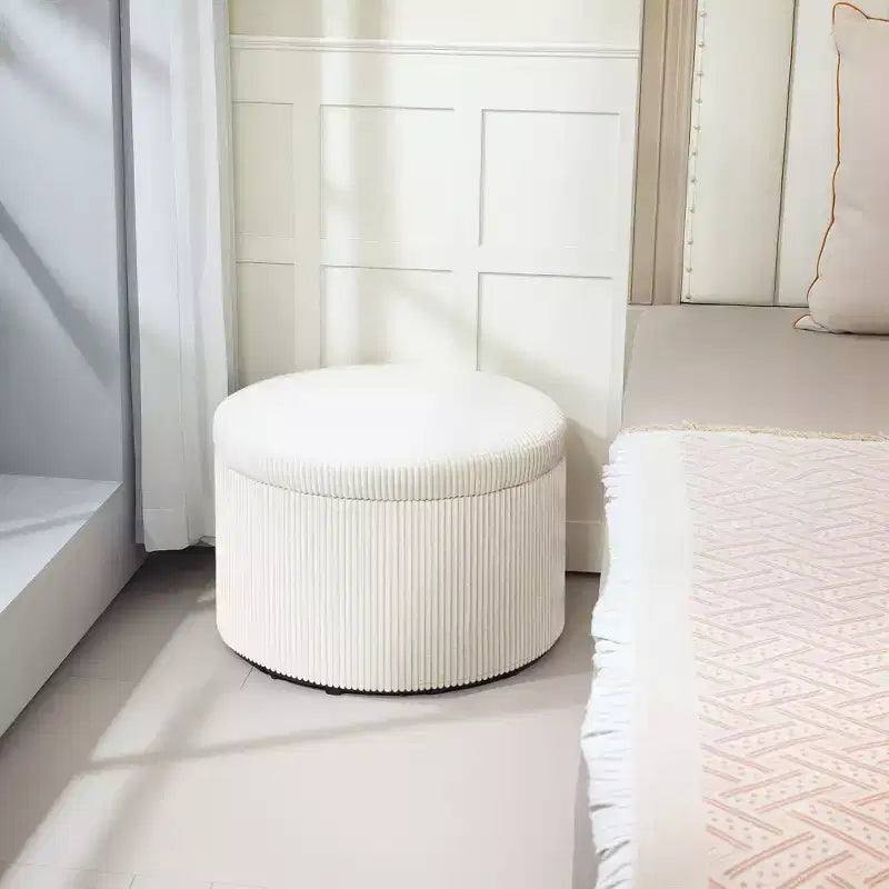 Round Storage Ottoman with Lid, 24" Corduroy Upholstered Pouf for Living Room & Bedroom