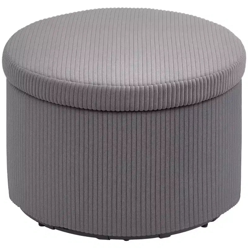 Round Storage Ottoman with Lid, 24" Corduroy Upholstered Pouf for Living Room & Bedroom