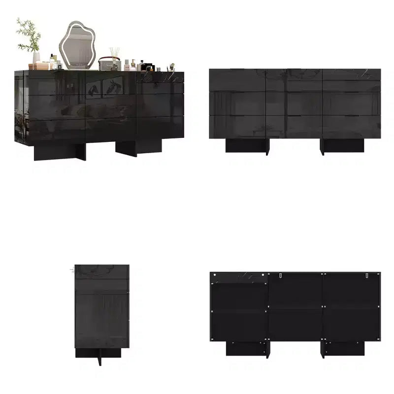 Gloss Dresser with Marble Accents, 6-Drawer Storage Cabinet for Bedroom, Living Room & Kitchen