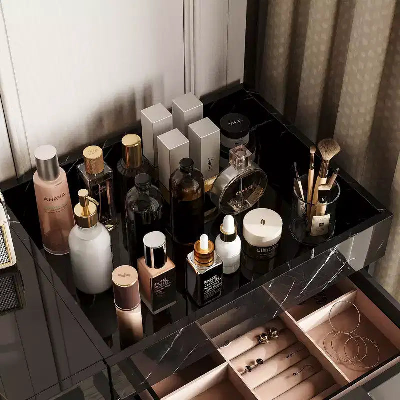 Gloss Dresser with Marble Accents, 6-Drawer Storage Cabinet for Bedroom, Living Room & Kitchen