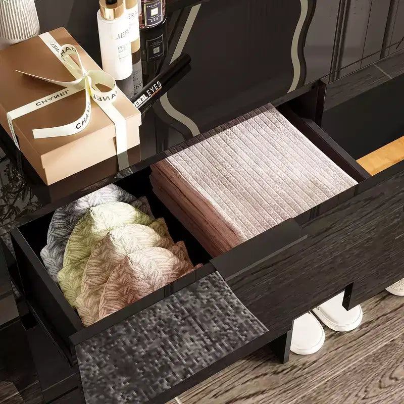 Gloss Dresser with Marble Accents, 6-Drawer Storage Cabinet for Bedroom, Living Room & Kitchen