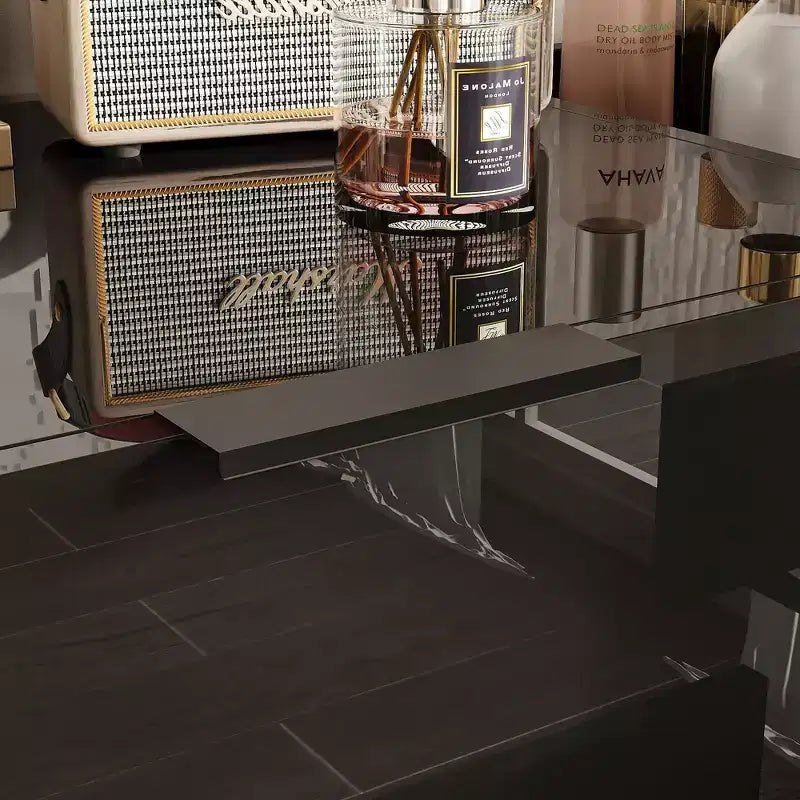 Gloss Dresser with Marble Accents, 6-Drawer Storage Cabinet for Bedroom, Living Room & Kitchen