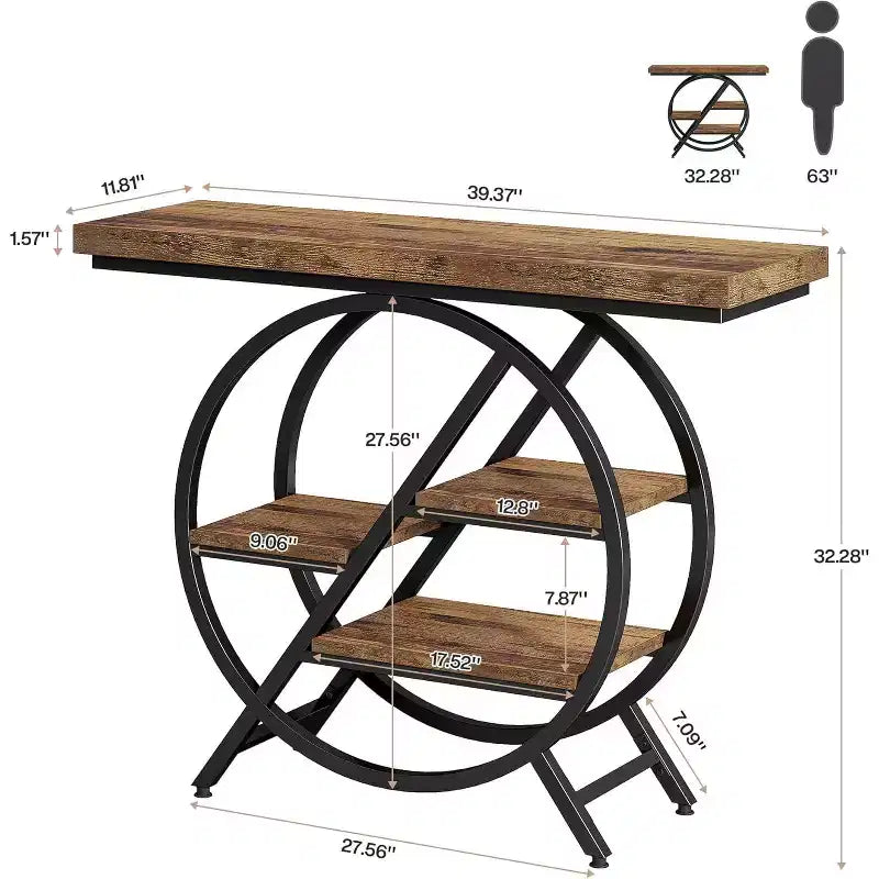4-Tier Console Table, 39.37" Entryway Table with Storage Shelves, Sofa Table with Geometric Metal Frame