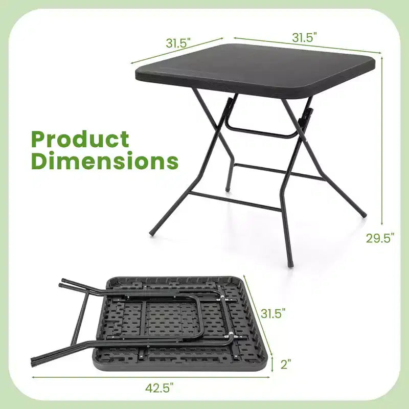 31.5" Square Folding Table, Indoor Outdoor Foldable Plastic Table