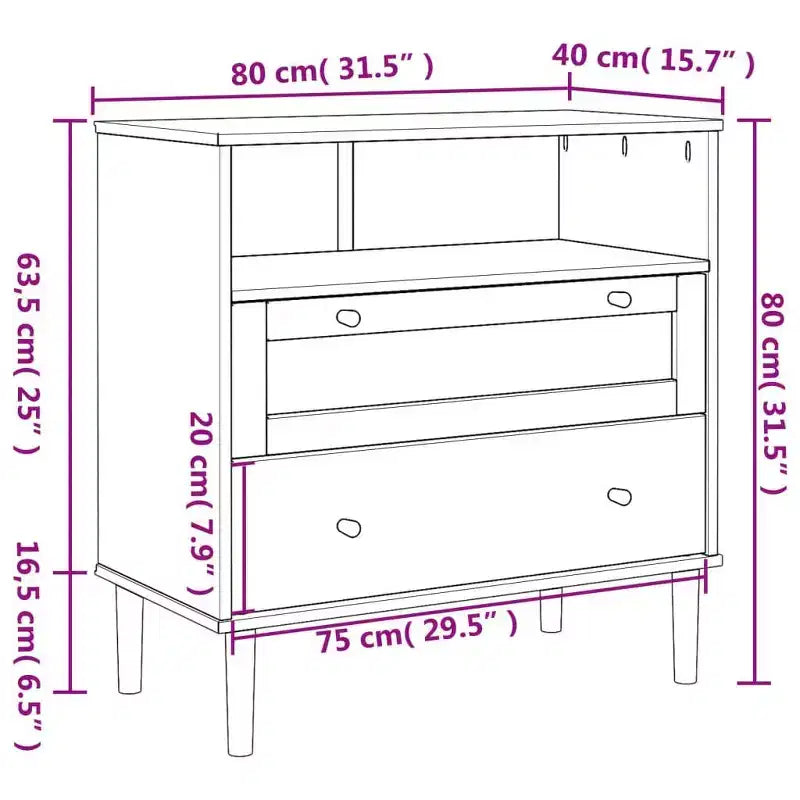 Rattan Look Dresser, Brown, 31.5"x15.7"x31.5", Solid Wood Pine