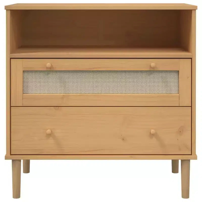 Rattan Look Dresser, Brown, 31.5"x15.7"x31.5", Solid Wood Pine