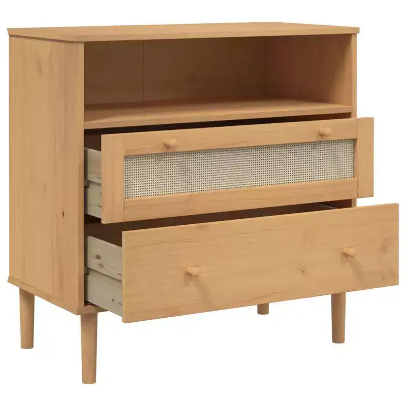Rattan Look Dresser, Brown, 31.5"x15.7"x31.5", Solid Wood Pine