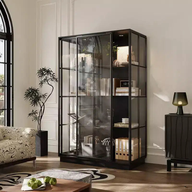 Oversize Glass Display Cabinet, 74.8"H, Built-In Spotlights & Sliding Glass Doors, Spacious Organizer for Collectibles, Models, Action Figures
