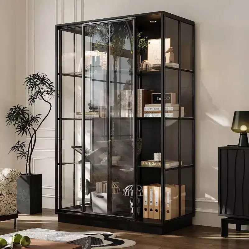 Oversize Glass Display Cabinet, 74.8"H, Built-In Spotlights & Sliding Glass Doors, Spacious Organizer for Collectibles, Models, Action Figures