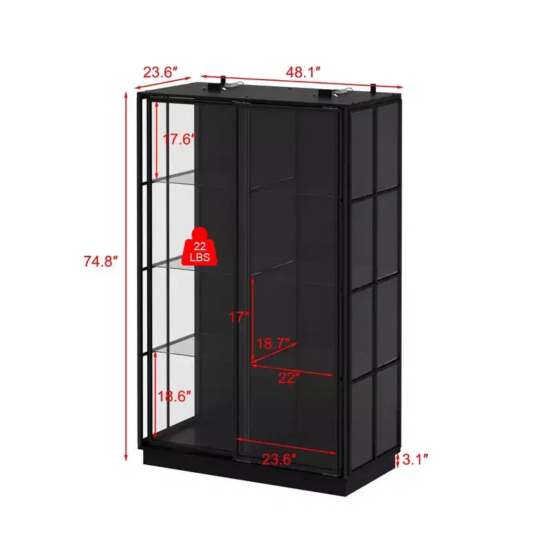 Oversize Glass Display Cabinet, 74.8"H, Built-In Spotlights & Sliding Glass Doors, Spacious Organizer for Collectibles, Models, Action Figures