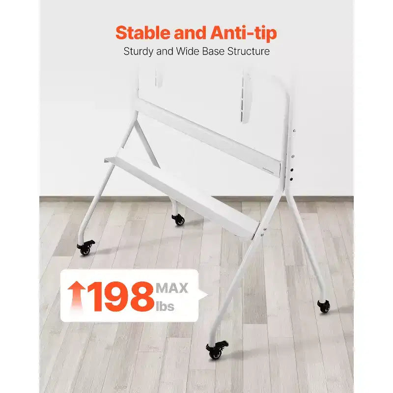 Rolling TV Stand, Mobile TV Cart for 35-100 Inch LED/LCD/OLED Flat/Curved TVs, Portable Monitor Stand with Wheels, Holds up to 198 lbs, White