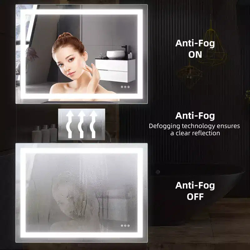 Double LED Backlit Bathroom Mirror  Modern Vanity Wall Mirror with Anti-Fog, Shatter-Proof Glass, Memory Function, Horizontal or Vertical Mount