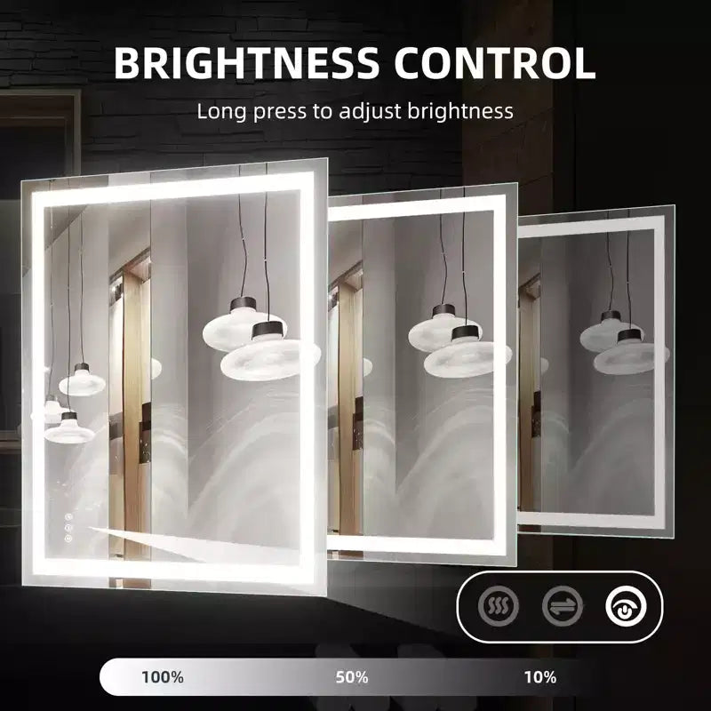Double LED Backlit Bathroom Mirror  Modern Vanity Wall Mirror with Anti-Fog, Shatter-Proof Glass, Memory Function, Horizontal or Vertical Mount