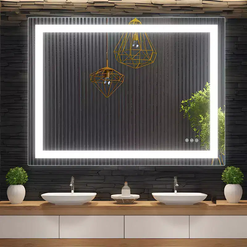 Double LED Backlit Bathroom Mirror  Modern Vanity Wall Mirror with Anti-Fog, Shatter-Proof Glass, Memory Function, Horizontal or Vertical Mount