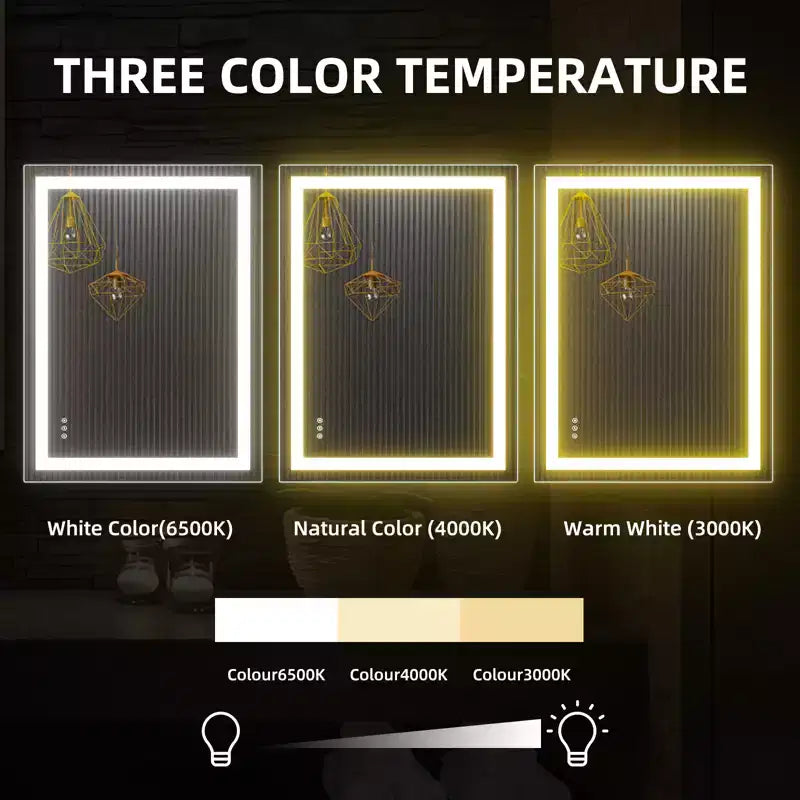 Double LED Backlit Bathroom Mirror  Modern Vanity Wall Mirror with Anti-Fog, Shatter-Proof Glass, Memory Function, Horizontal or Vertical Mount