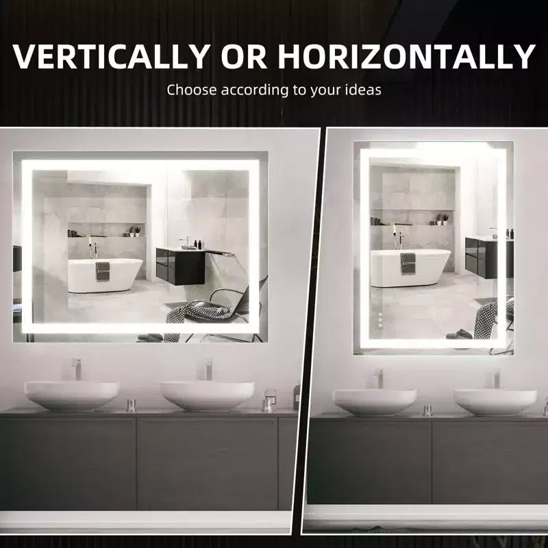 Double LED Backlit Bathroom Mirror  Modern Vanity Wall Mirror with Anti-Fog, Shatter-Proof Glass, Memory Function, Horizontal or Vertical Mount